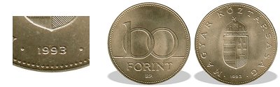 1993-as 100 forint BU fnyestett