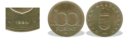 1994-es 100 forint BU fnyestett