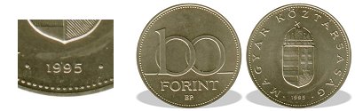 1995-s 100 forint BU fnyestett
