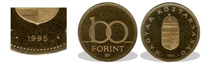 1995-s 100 forint proof tkrveret