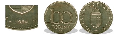 1996-os 100 forint BU fnyestett