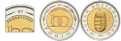 1996-os 100 forint próbaveret BU