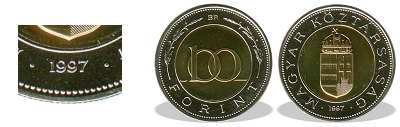 1997-es 100 forint Bi-metl BU fnyestett