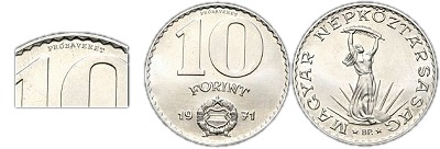 1971-es 10 forint próbaveret