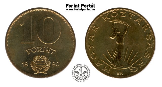 1990-es 10 forint Magyar Kztrsasg krirat - Magyar Npkztrsag cmer