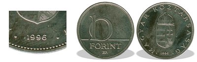 1996-os 10 forint BU fnyestett