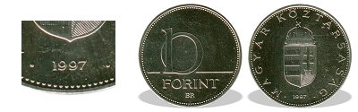 1997-es 10 forint BU fnyestett