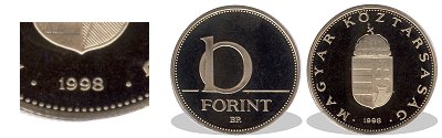 1998-as 10 forint proof tkrveret