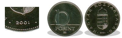 2001-os 10 forint BU fnyestett