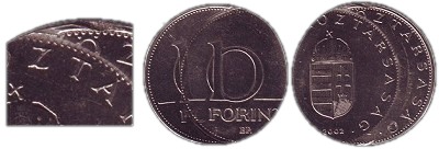 2002-es 10 forint hibás félrevert