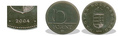 2004-es 10 forint BU fnyestett