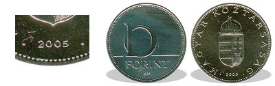 2005-s 10 forint BU fnyestett