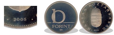 2005-s 10 forint proof tkrveret
