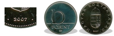 2007-es 10 forint BU fnyestett