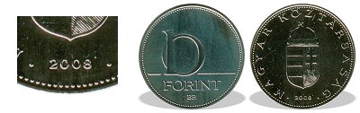 2008-as 10 forint BU fnyestett