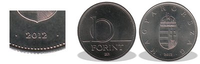 2012-es 10 forint BU fnyestett
