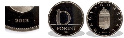 2013-as 10 forint proof tkrveret