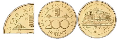 1992-es 200 forint BU próbaveret arany
