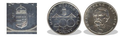 1995-s 200 forint BU fnyestett