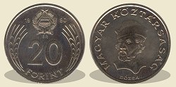 1990-es 20 forint Magyar Köztársaság körirat - Magyar Népköztársaág címer