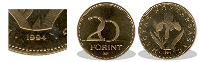 1994-es 20 forint proof tükörveret