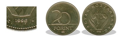 1996-os 20 forint BU fényesített