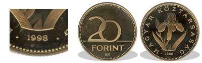 1998-as 20 forint proof tükörveret