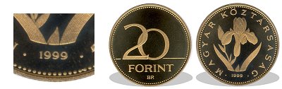 1999-es 20 forint proof tükörveret