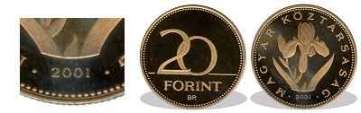 2001-es 20 forint proof tükörveret