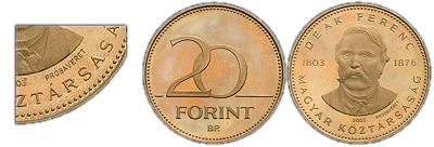 2003-as 20 forint Deák Ferenc Próbaveret PP