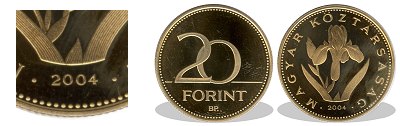 2004-es 20 forint proof tükörveret