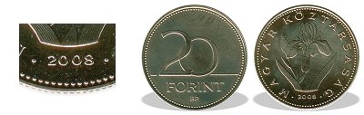2008-as 20 forint BU fényesített