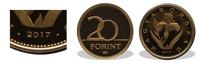 2017-es 20 forint proof tükörveret