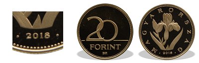 2018-as 20 forint proof tükörveret