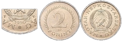 1950-es 2 forint P.V. jelzéssel