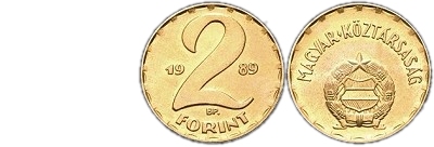 1989-es 2 forint Magyar Népköztársaság címer Magyar Köztársaság körirat