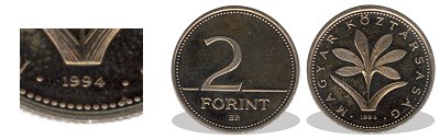 1994-es 2 forint proof tükörveret