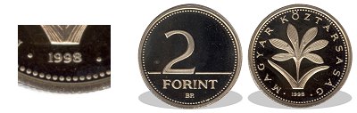 1998-as 2 forint proof tükörveret
