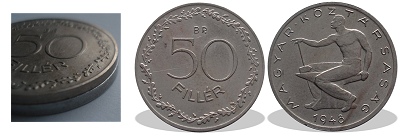1948-as 50 fillér alpakka artex veret