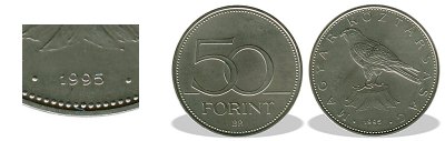 1995-s 50 forint BU fnyestett