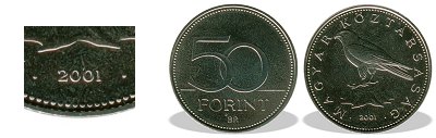 2001-es 50 forint BU fnyestett