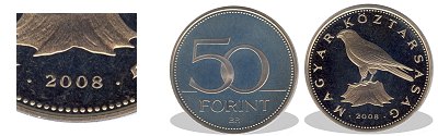 2008-as 50 forint proof tkrveret
