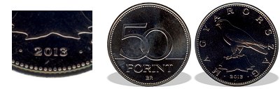 2013-es 50 forint BU fnyestett