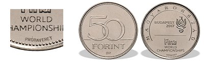 2017-es 50 forint FINA Vizes Világbajonkság Próbaveret