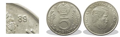 1989-es 5 forint alumínium 1 ft-os lakán