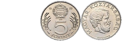 1989-es 5 forint Magyar Npkztrsasg cmer Magyar Kztrsasg krirat