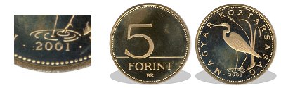 2001-es 5 forint proof tkrveret