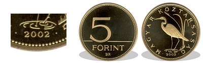 2002-es 5 forint proof tkrveret
