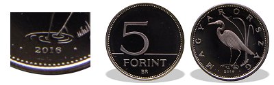 2016-os 5 forint proof tkrveret