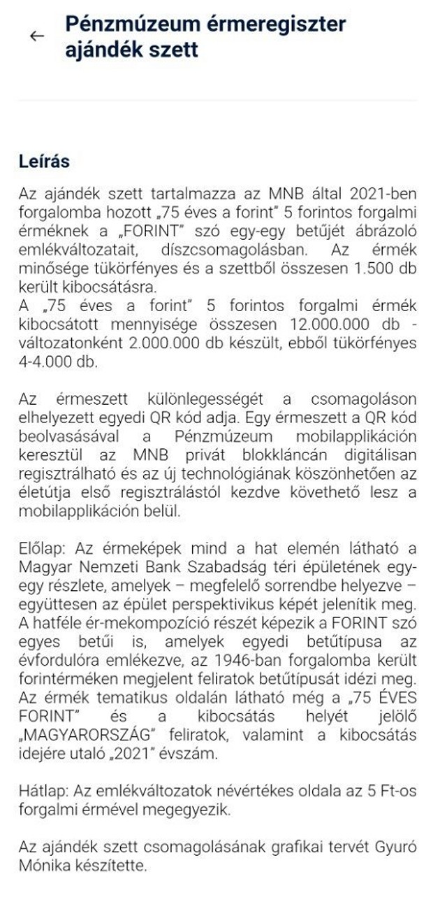 2021. �vi sorsz�m n�lk�li bliszter P�nzm�zeum �rmeregiszter aj�nd�k szett